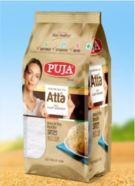 Creative wheat flour bag design showcasing purity and nutrition | puja atta