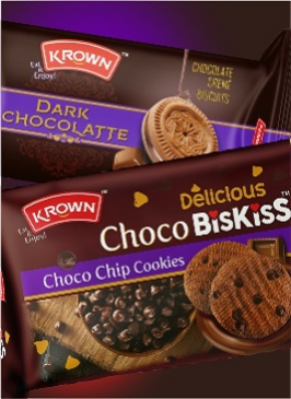 Chocolate cream biscuit pack with attractive packaging design | krown chocolate