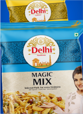 Creative namkeen packet design showcasing crunch and flavor | delhi namkeen