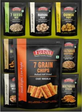 Creative multigrain chips packet design promoting crunch and nutrition | fitbhi chips