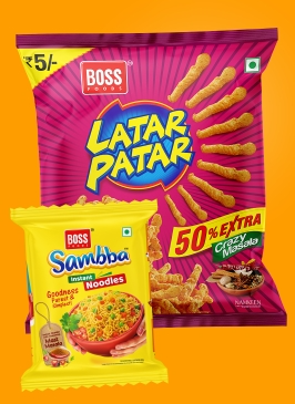 Modern snacks packaging design with vibrant style | boss snacks