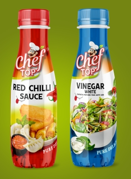 Creative bottle packaging design highlighting flavor, freshness, and quality | chief top
